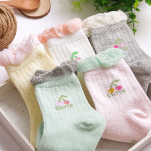 秋冬新款女童松口純棉寶寶襪子 全棉兒童襪兔子花邊襪嬰幼兒短襪